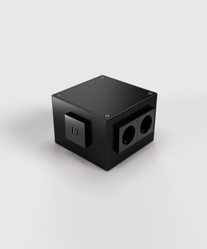 Bodensteckdose 1206 schwarz mit USB-Laden und Schuko-Steckdose